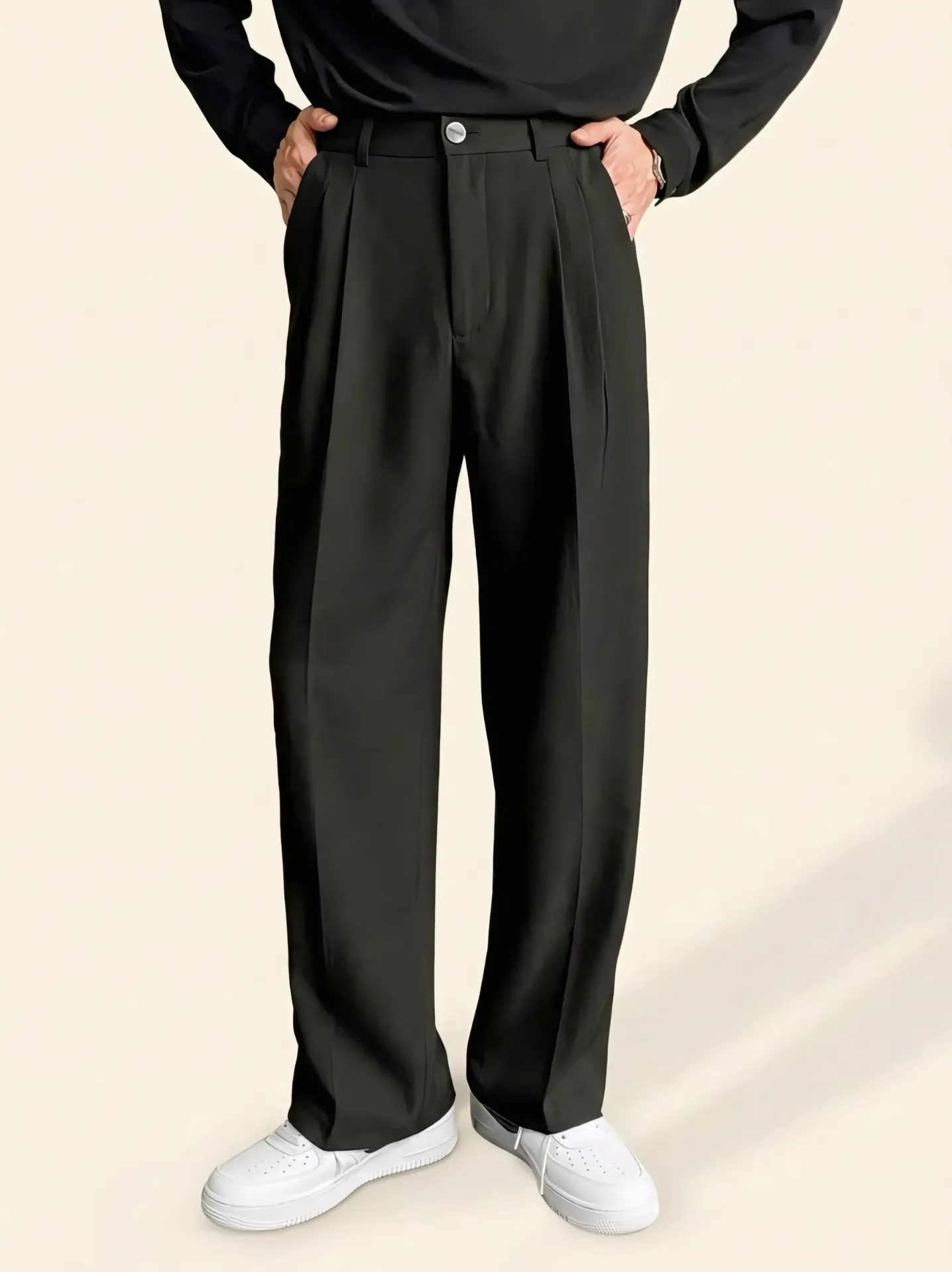 Men Relaxed fit Lycra blend Black Korean Trouser