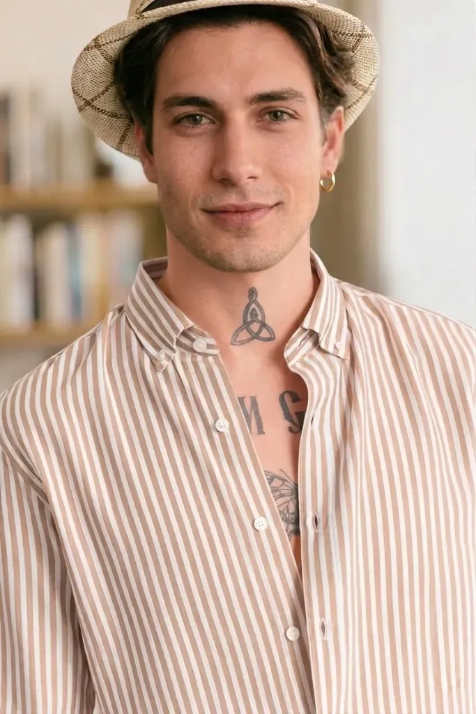 Men Comfort Slim Fit Striped Casual Shirt (M)