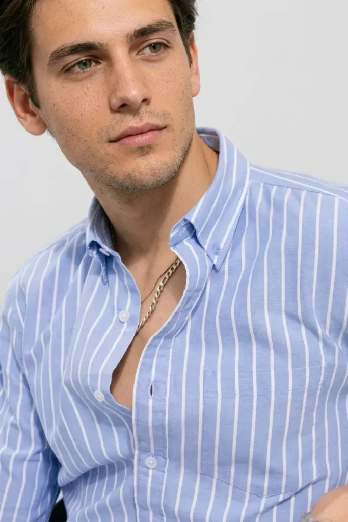 Men Comfort Slim Fit Striped Casual Shirt (M)