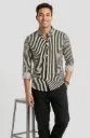 Men Comfort Slim Fit Black Striped Casual Shirt
